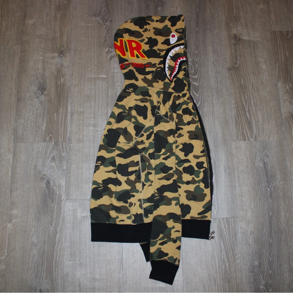 Bape Camouflage Shark Hoodie - Green and Black